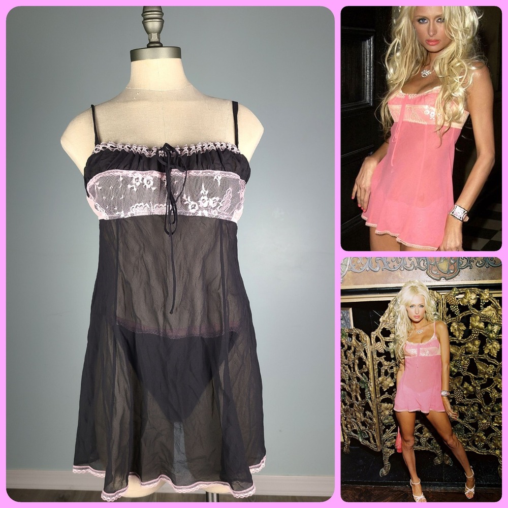 2002 PARIS HILTON Victoria's Secret M Milkmaid Mini Dress 100% Silk Collectible